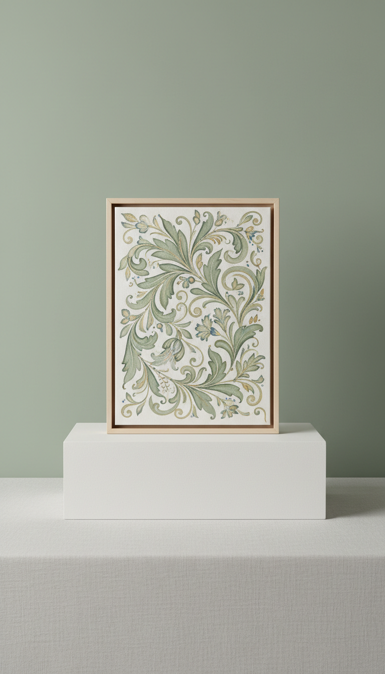 Custom Botanical Painting in Ivory and Sage Green