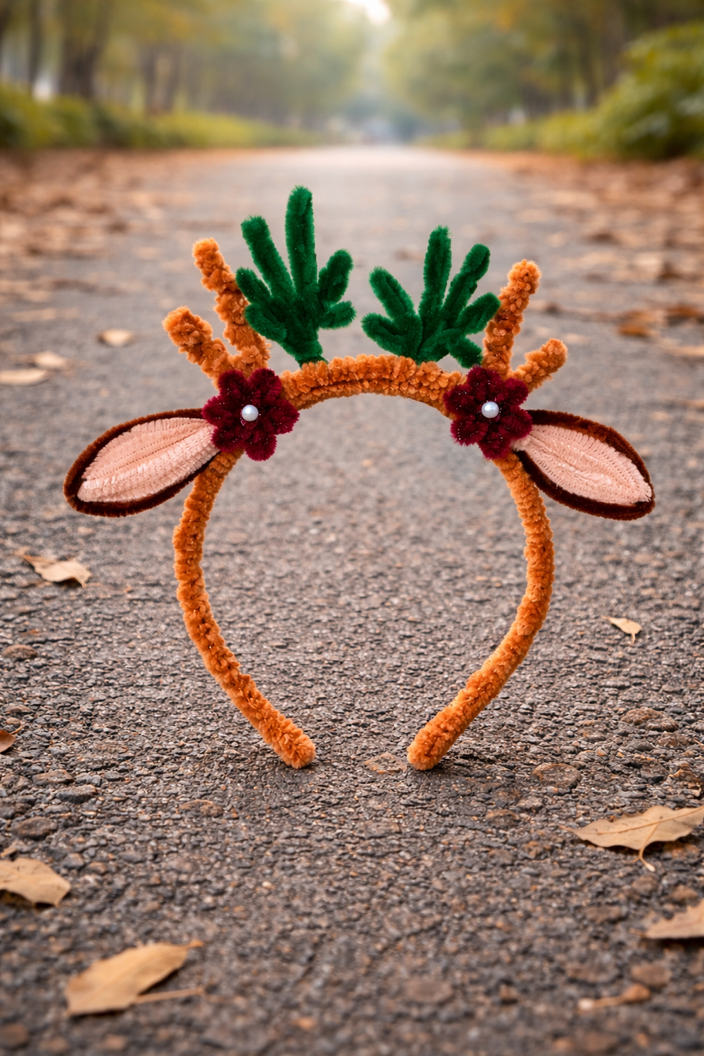 Handmade Fuzzy Reindeer Antler Headband