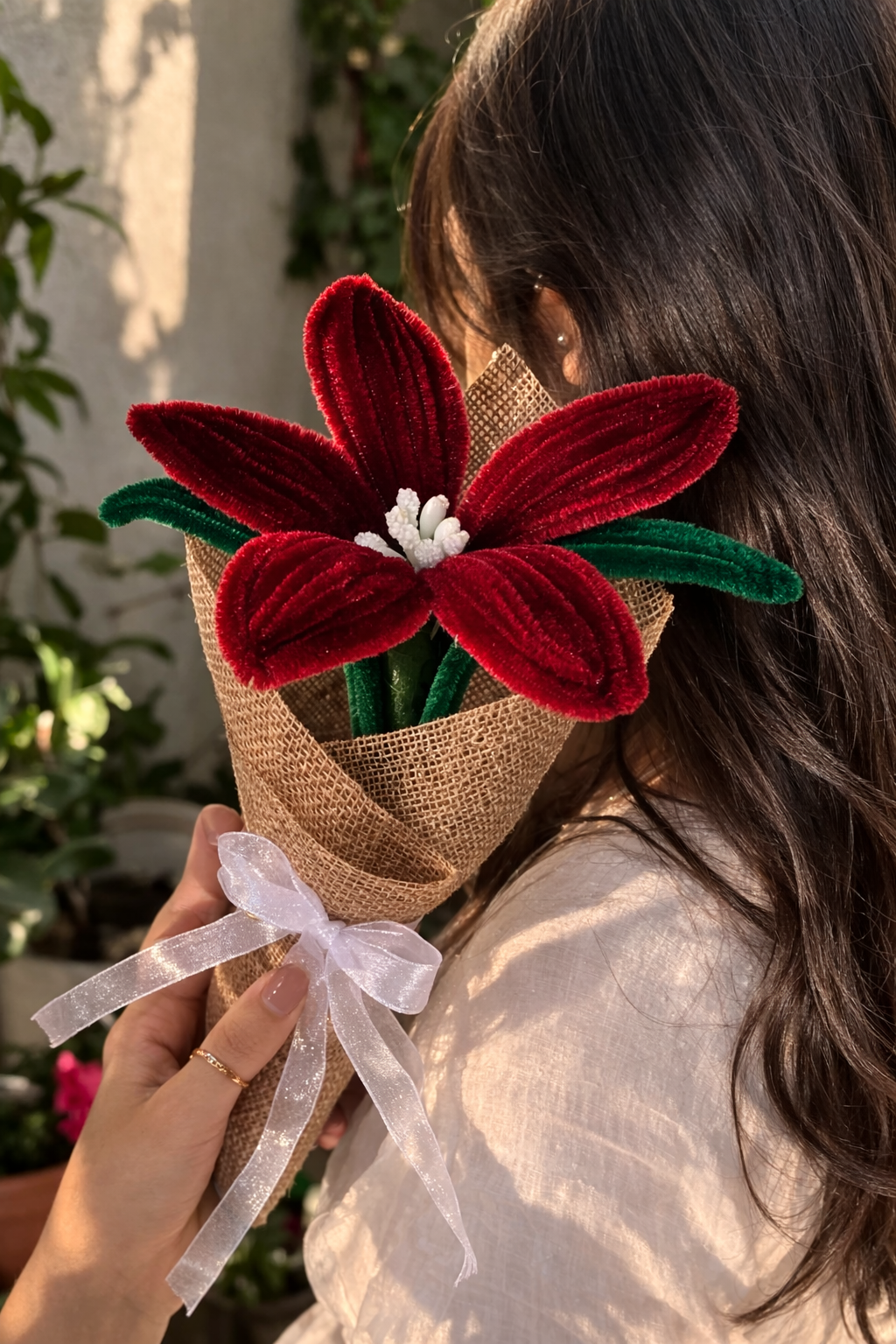 Velvet Lily Burlap Bouquet
