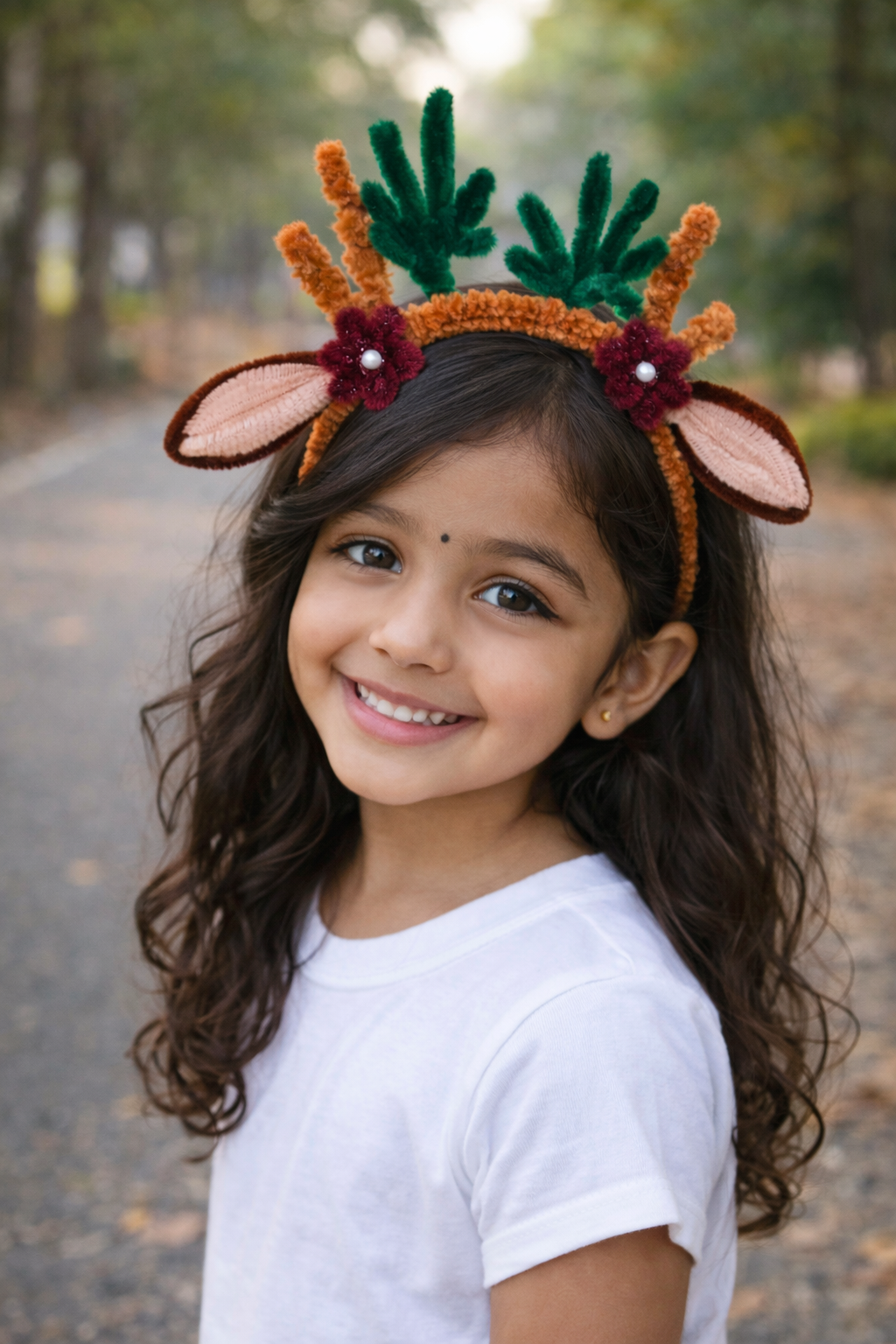Handmade Fuzzy Reindeer Antler Headband